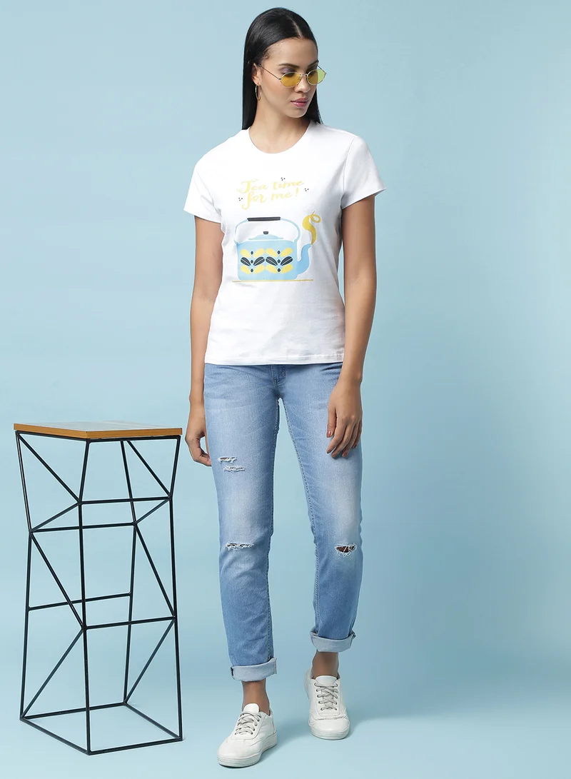 Aila Graphic Printed T-Shirt White
