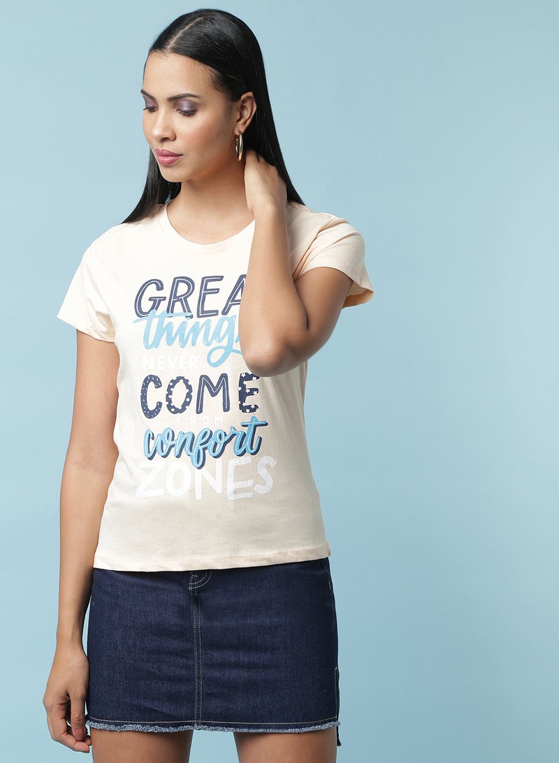 Aila Graphic Printed T-Shirt Peach - Image 1