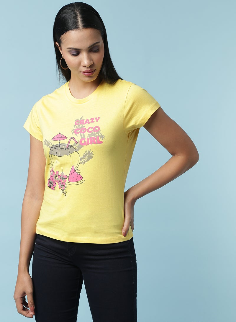 Aila Graphic Printed T-Shirt Yellow - Image 1