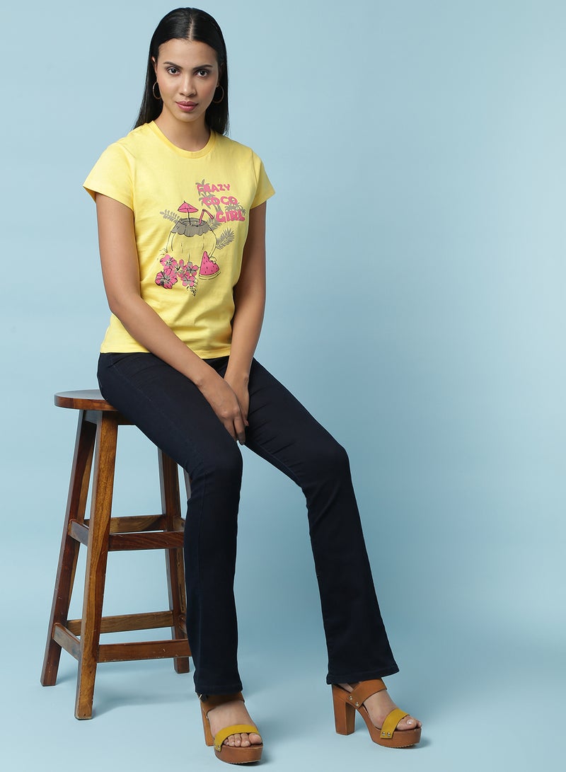 Aila Graphic Printed T-Shirt Yellow - Image 3
