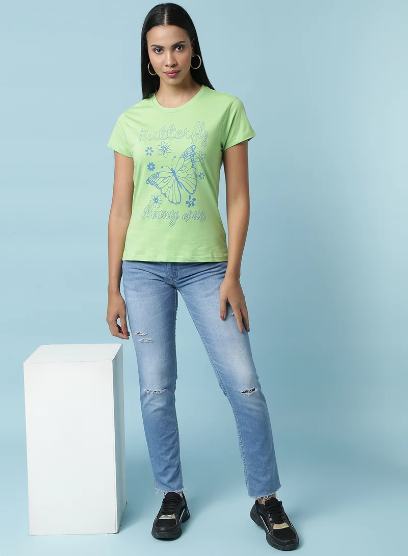 Aila Graphic Printed T-Shirt Light Green