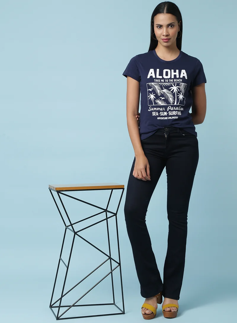 Aila Printed T-Shirt Navy Blue