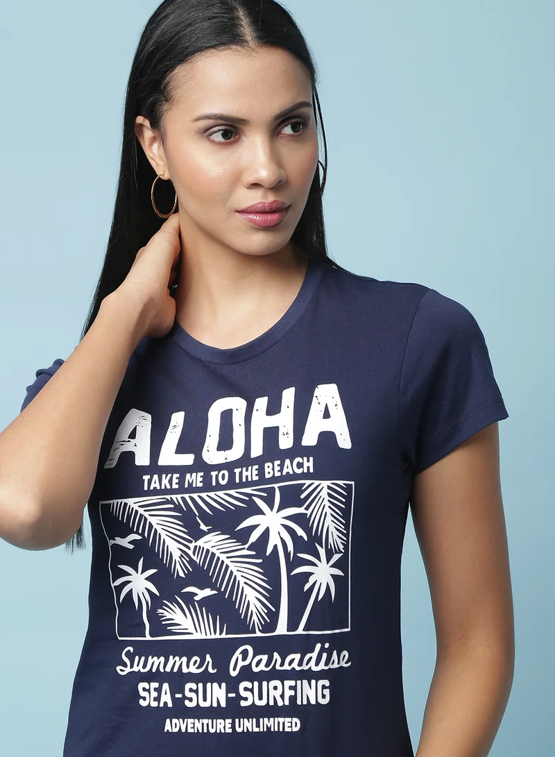 Aila Printed T-Shirt Navy Blue
