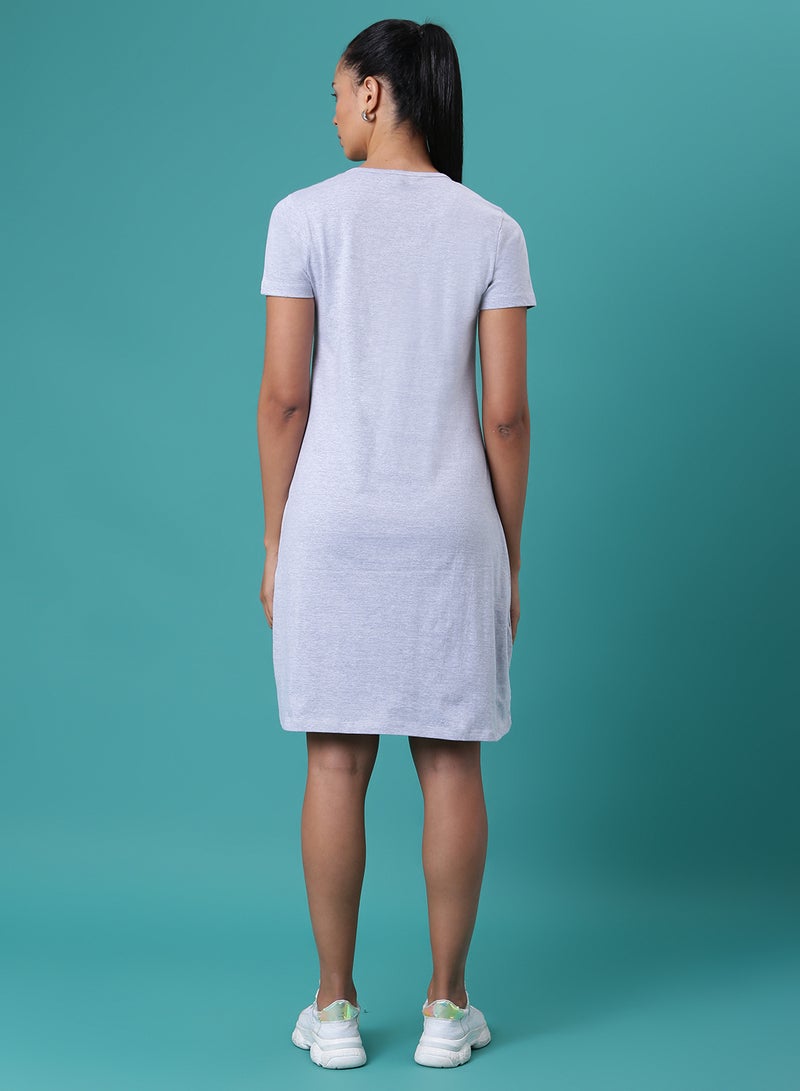 Aila - Solid Pattern Mini T-Shirt Dress Oatmeal Melange - Image 1