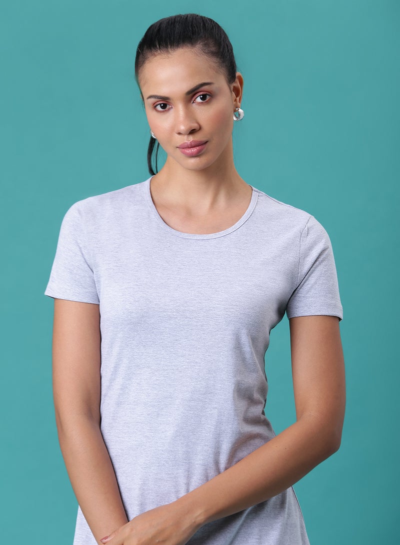 Aila - Solid Pattern Mini T-Shirt Dress Oatmeal Melange - Image 1
