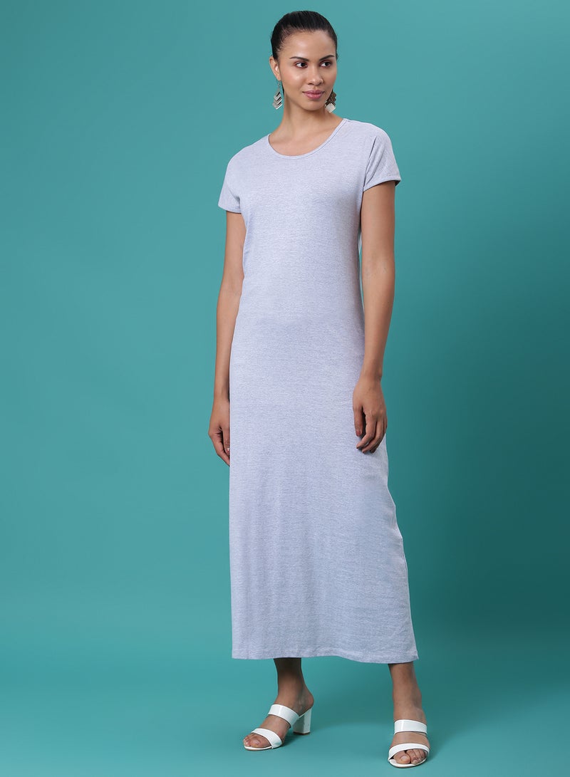 Aila - Solid Pattern Long Evening  Maxi T-Shirt Dress Oatmeal Melange - Image 1
