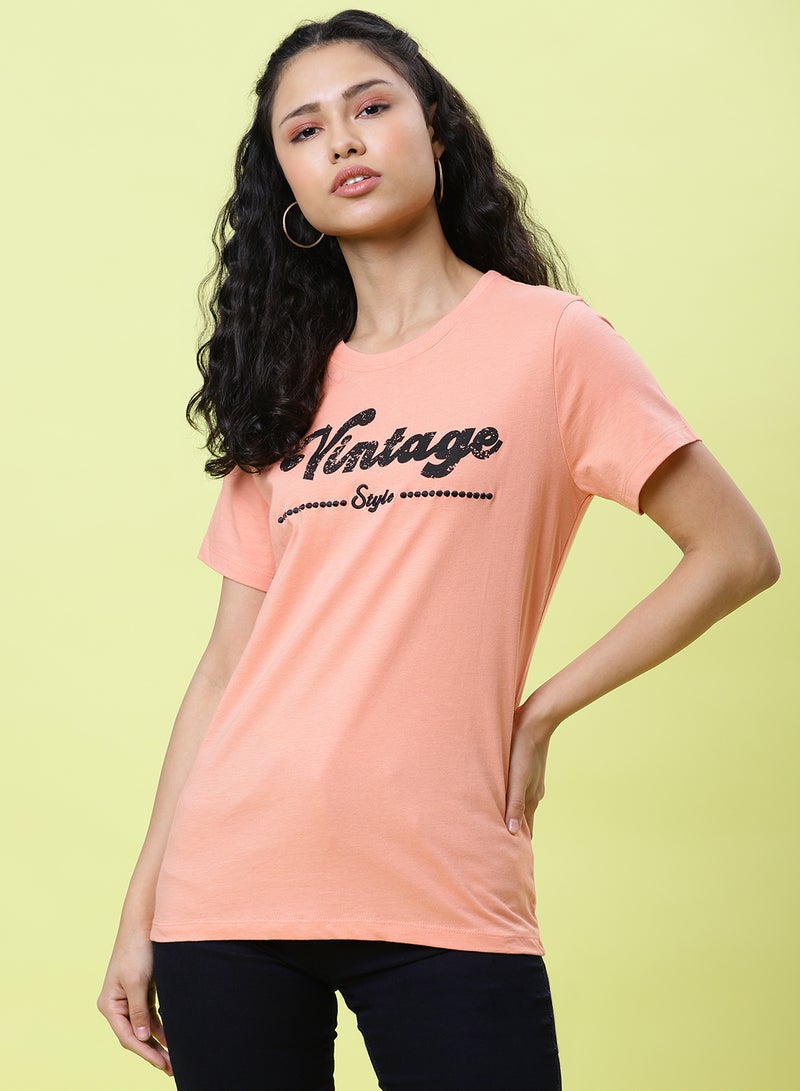 DRIP - Graphic Printed Round Neck T-Shirt Coral Haze - Image 1