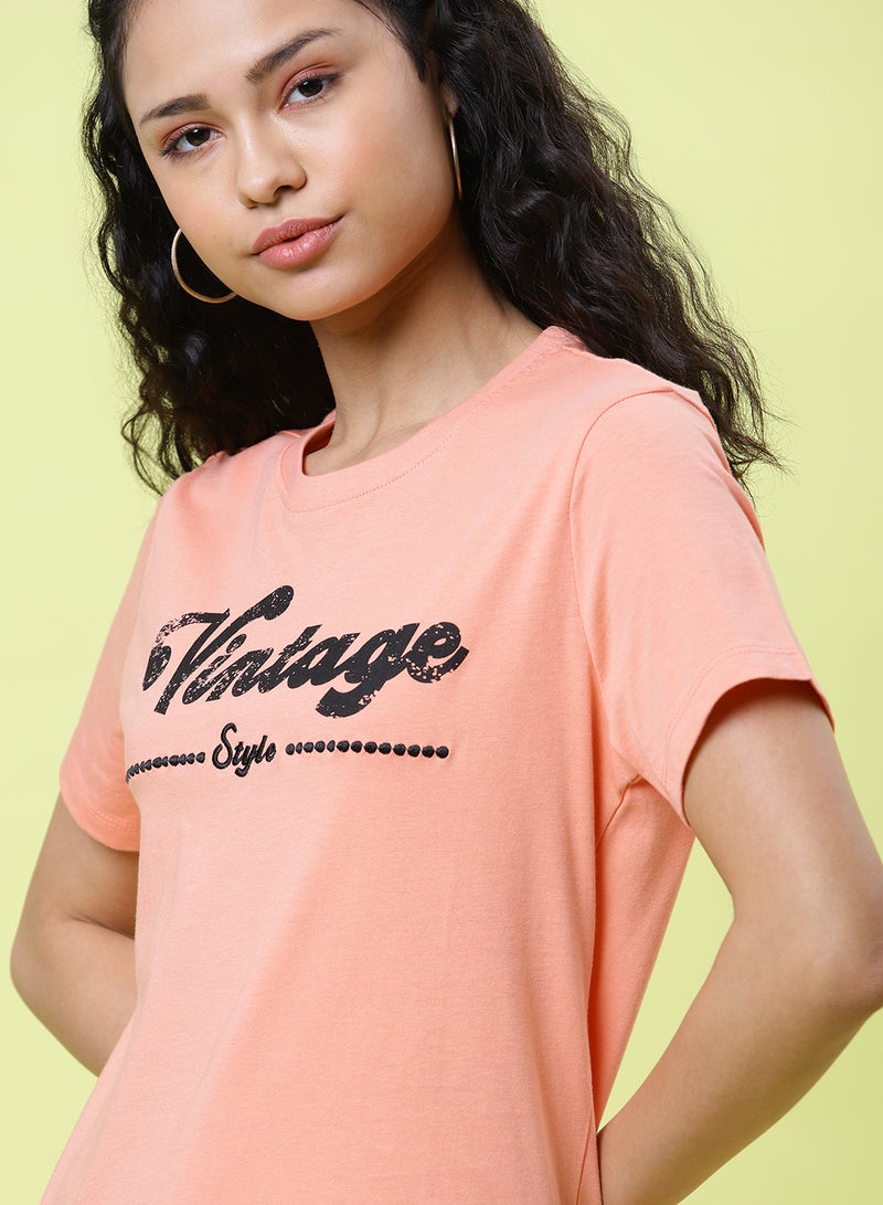 DRIP - Graphic Printed Round Neck T-Shirt Coral Haze - Image 1