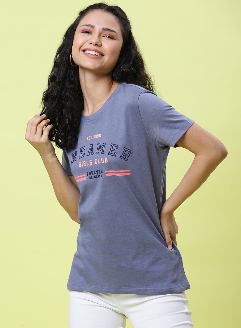 DRIP - Graphic Printed Crew Neck T-Shirt Folkstone Grey - Image 1