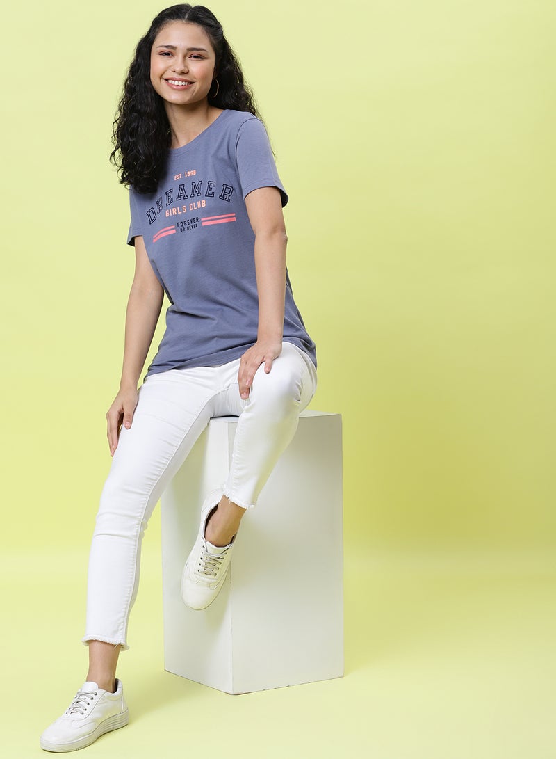 DRIP - Graphic Printed Crew Neck T-Shirt Folkstone Grey - Image 1