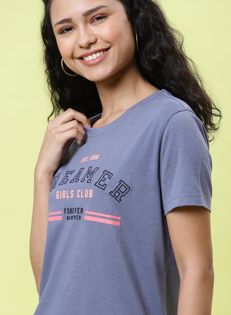 DRIP - Graphic Printed Crew Neck T-Shirt Folkstone Grey - Image 1