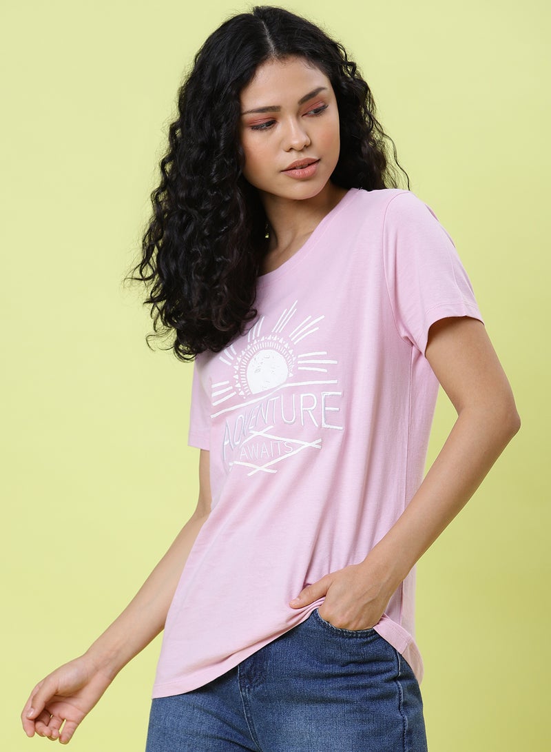 DRIP - Graphic Printed Round Neck T-Shirt Lavender - Image 1