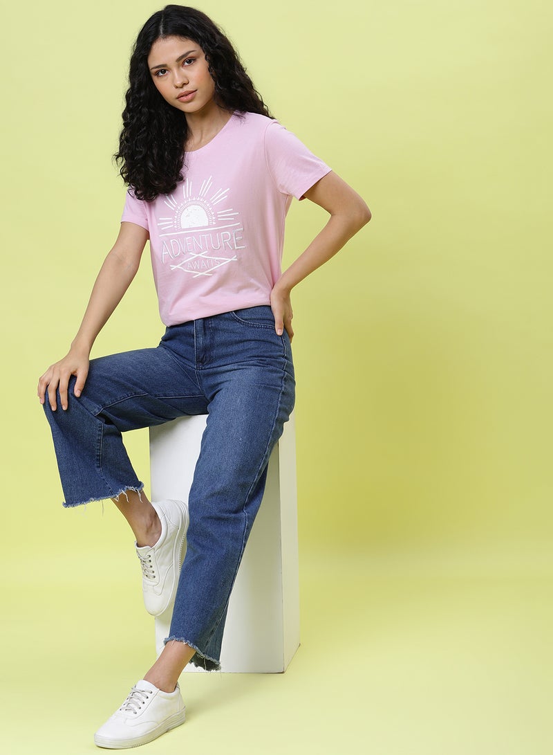 DRIP - Graphic Printed Round Neck T-Shirt Lavender - Image 1