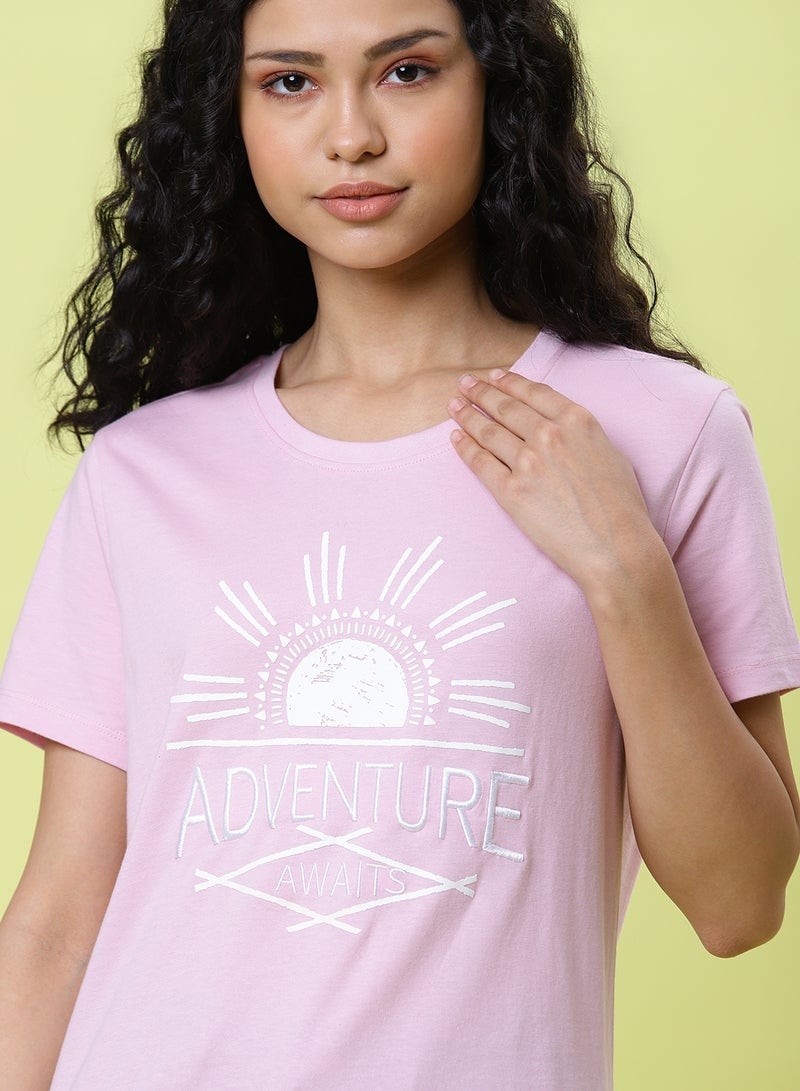 DRIP - Graphic Printed Round Neck T-Shirt Lavender - Image 1