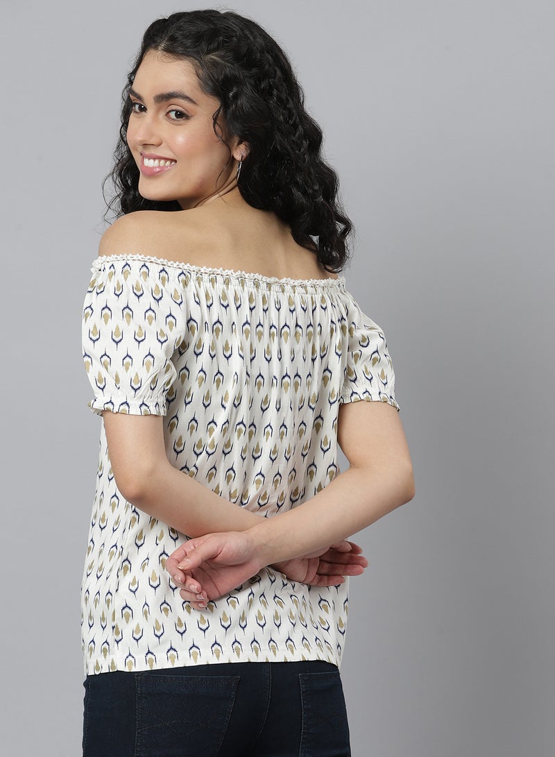 Aila Off Shoulder Printed Top White multicolor  - Image 2