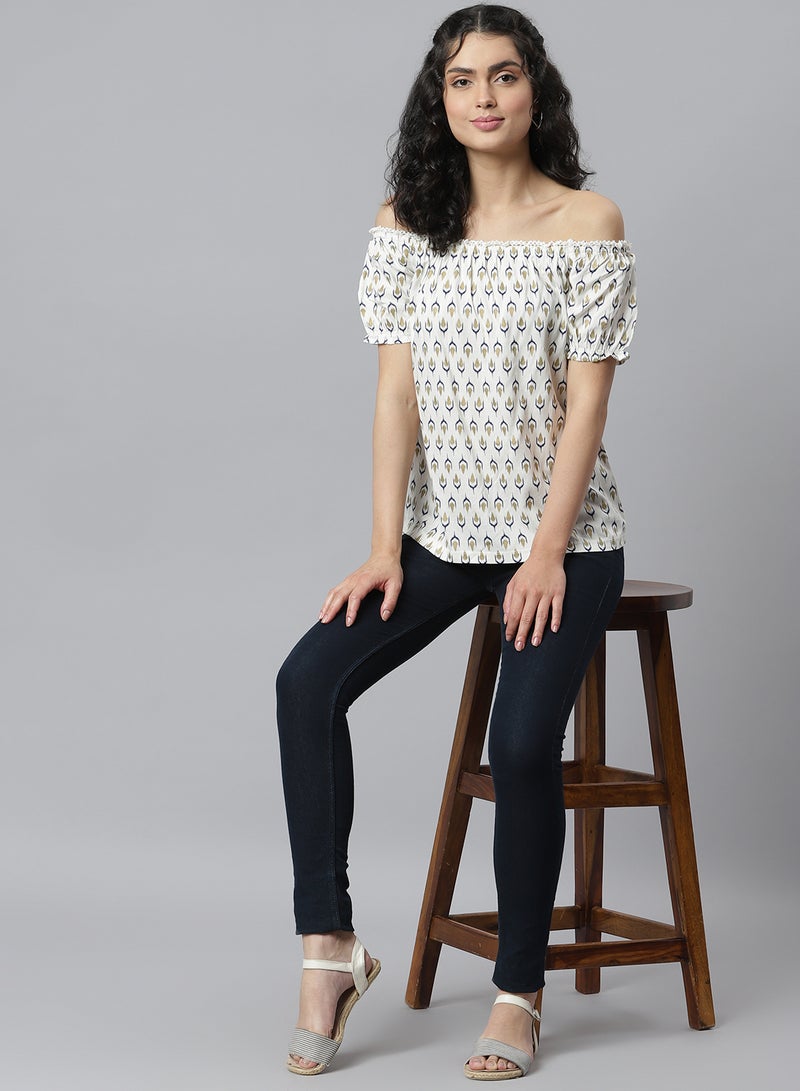 Aila Off Shoulder Printed Top White multicolor  - Image 3