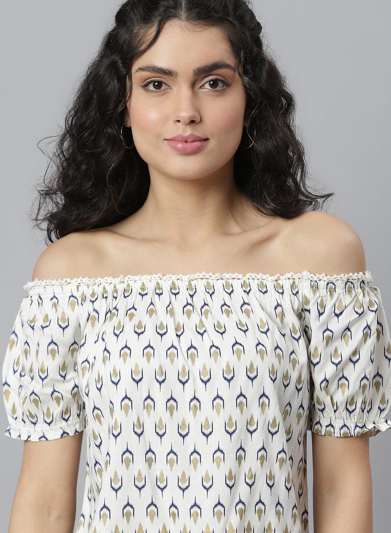 Aila Off Shoulder Printed Top White multicolor  - Image 4