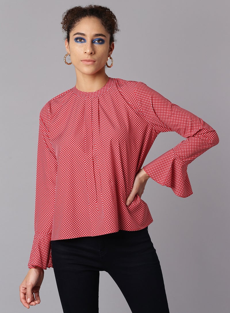 Aila Long Sleeve Casual Top Red  - Image 1