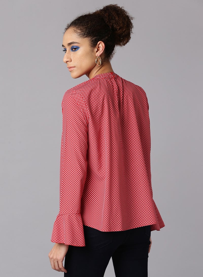 Aila Long Sleeve Casual Top Red  - Image 2
