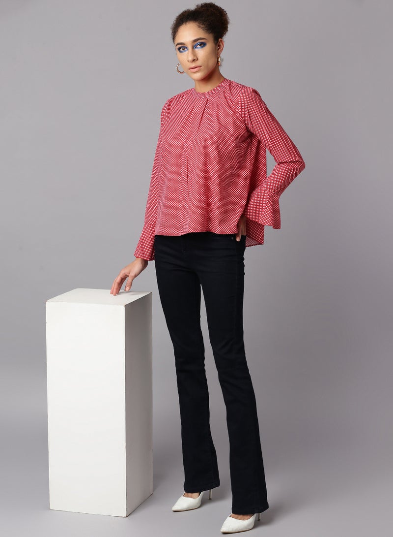 Aila Long Sleeve Casual Top Red  - Image 3