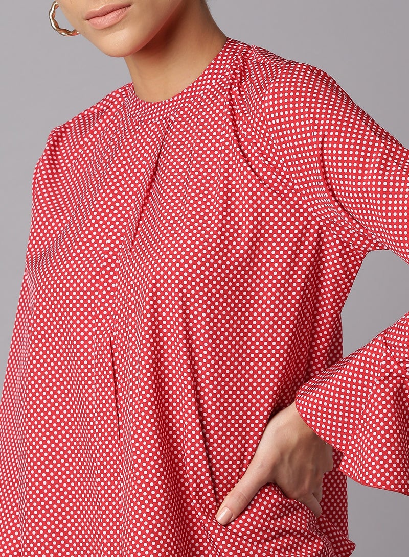 Aila Long Sleeve Casual Top Red  - Image 4