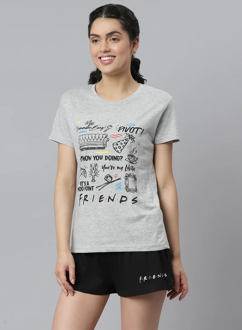 DRIP Graphic Printed Round Neck T-Shirt And Shorts Set Grey/Black