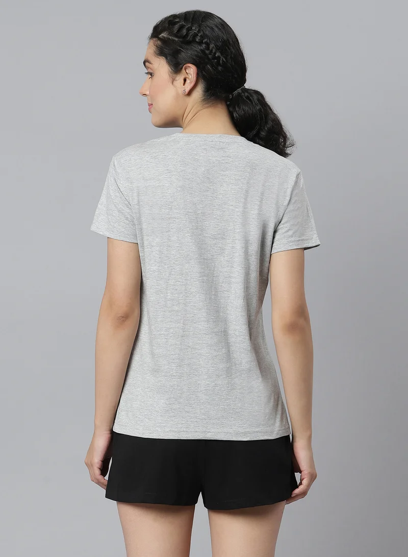 DRIP Graphic Printed Round Neck T-Shirt And Shorts Set Grey/Black