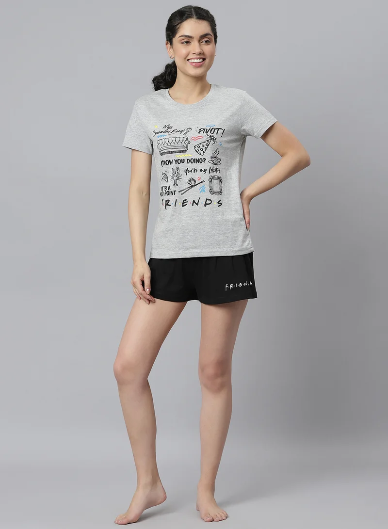 DRIP Graphic Printed Round Neck T-Shirt And Shorts Set Grey/Black