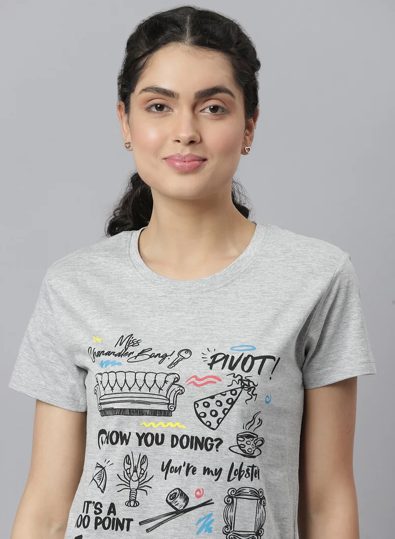 DRIP Graphic Printed Round Neck T-Shirt And Shorts Set Grey/Black