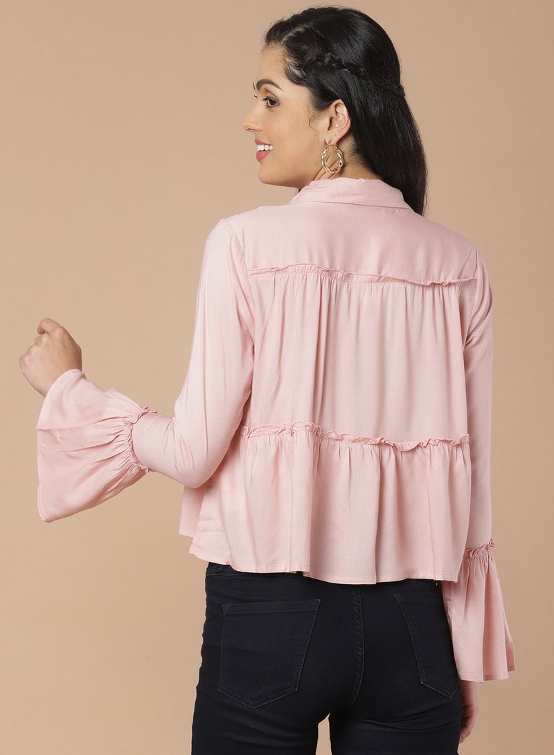 Aila Solid Pattern Bell Sleeve Top Mauve  - Image 2