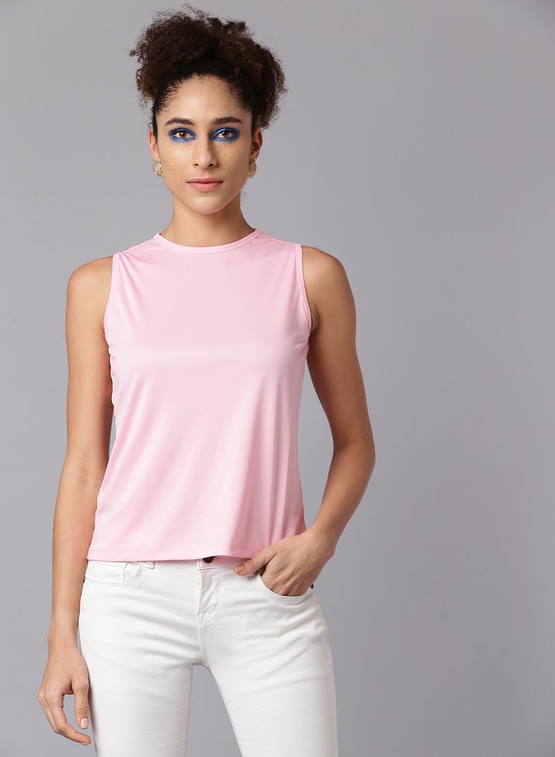 Aila Dot Printed Ruched High Neck Top Hot Pink  - Image 2