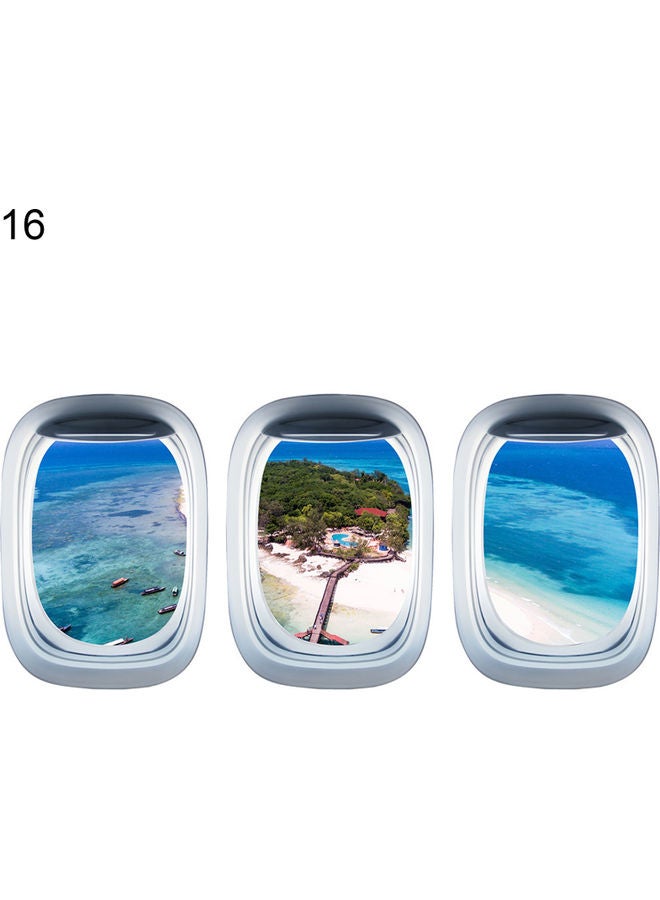 3-Piece Airplane Window Design Three-Dimensional Self-Adhesive Wall Sticker Set Multicolour - Image 1