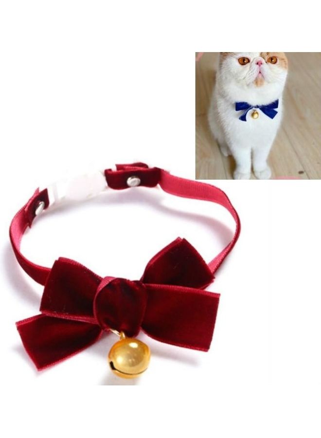 BGM 5-Piece Velvet Bowknot Adjustable Pet Collar with Bell, Size: S Red - Image 2