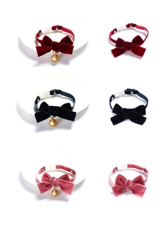 BGM 5-Piece Velvet Bowknot Adjustable Pet Collar with Bell, Size: S Red - Image 3