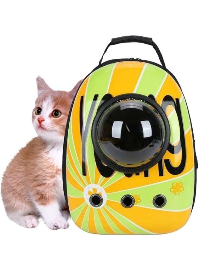 BGM 12-Hole Breathable Transparent Go Out Portable Space Capsule Pet Carrier Backpack for Cat Yellow Pink Letters - Image 1