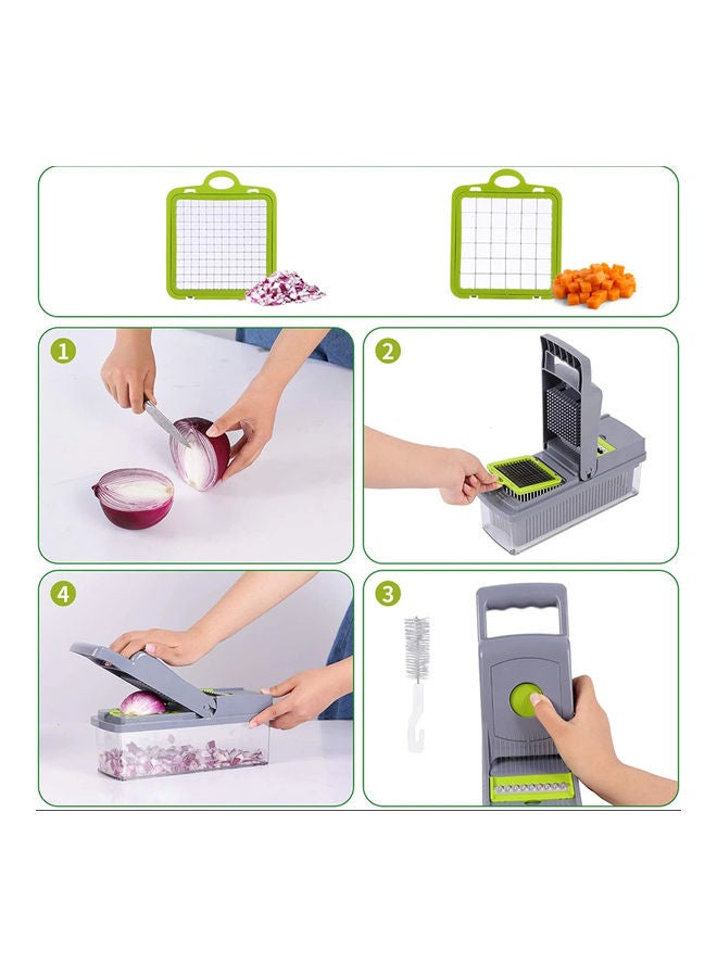 7-In-1 Multifunctional Vegetable Cutter With 8 Blades Grey/Green/Clear  - Image 3