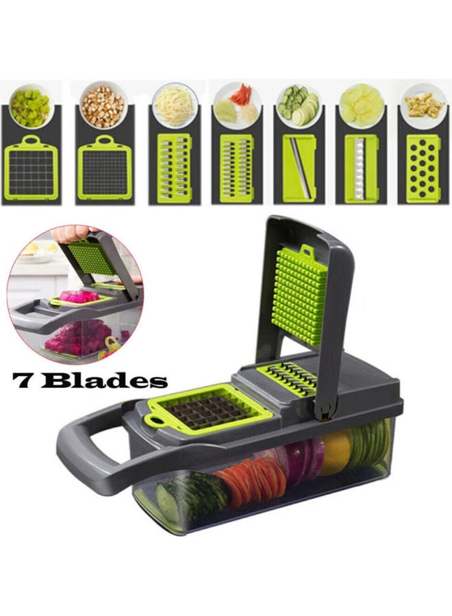 7-In-1 Multifunctional Vegetable Cutter With 8 Blades Grey/Green/Clear  - Image 4