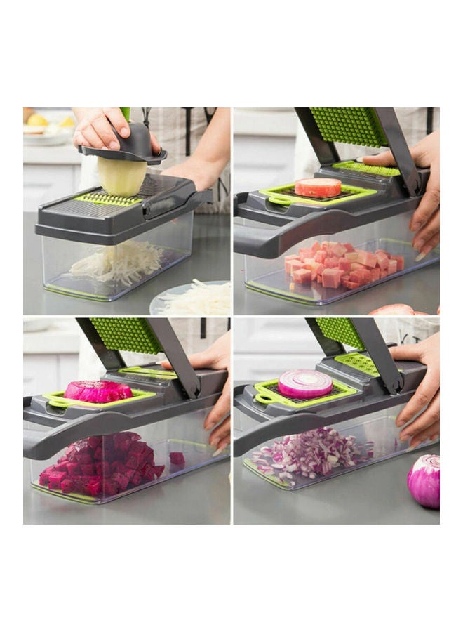 7-In-1 Multifunctional Vegetable Cutter With 8 Blades Grey/Green/Clear  - Image 5