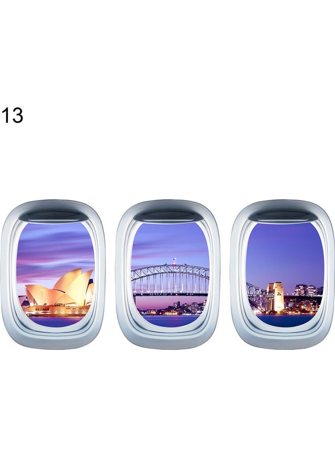 3-Piece Airplane Window Design Three-Dimensional Self-Adhesive Wall Sticker Set Multicolour