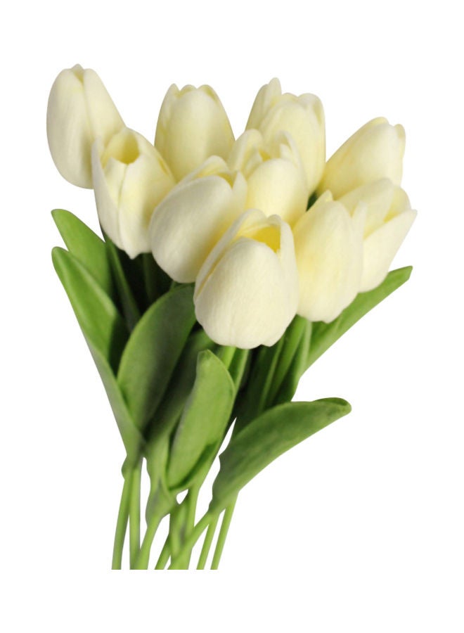 10-Piece Artificial Tulip Flowers Milky White/Green
