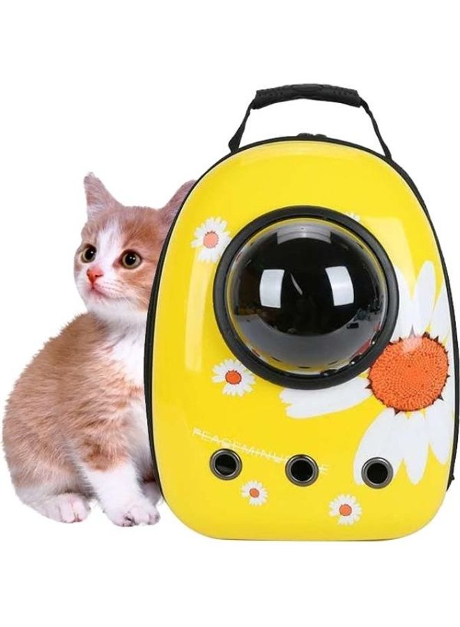 بي جي إم 12-Hole Breathable Transparent Go Out Portable Space Capsule Pet Carrier Backpack for Cat Yellow Chrysanthemum - Image 1