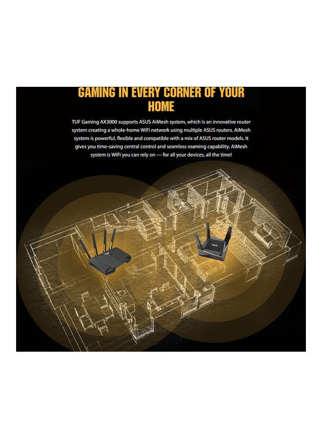 ASUS - TUF Gaming AX3000 V2 Dual Band WiFi 6 Gaming Router with Mobile Game Mode, 2.4GHz / 5GHz Bands, Up to 3000 Mbps, 2.5Gbps Port, Wi-Fi 6, AiProtection Pro Network Security, 90IG0790-MU9B00 Black - Image 1