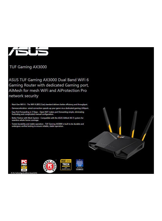 ASUS - TUF Gaming AX3000 V2 Dual Band WiFi 6 Gaming Router with Mobile Game Mode, 2.4GHz / 5GHz Bands, Up to 3000 Mbps, 2.5Gbps Port, Wi-Fi 6, AiProtection Pro Network Security, 90IG0790-MU9B00 Black - Image 1