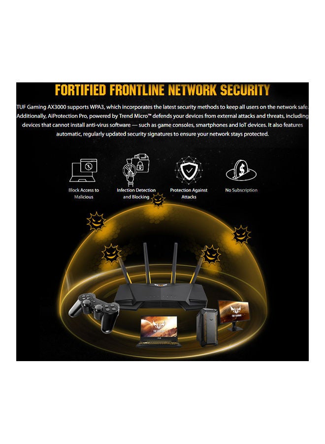 ASUS - TUF Gaming AX3000 V2 Dual Band WiFi 6 Gaming Router with Mobile Game Mode, 2.4GHz / 5GHz Bands, Up to 3000 Mbps, 2.5Gbps Port, Wi-Fi 6, AiProtection Pro Network Security, 90IG0790-MU9B00 Black - Image 1