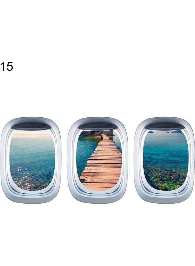 3-Piece Airplane Window Design Three-Dimensional Self-Adhesive Wall Sticker Set Multicolour - Image 1
