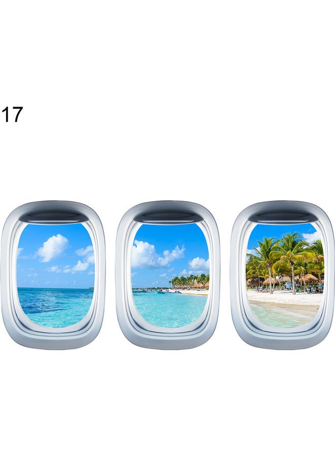 3-Piece Airplane Window Design Three-Dimensional Self-Adhesive Wall Sticker Set Multicolour - Image 1