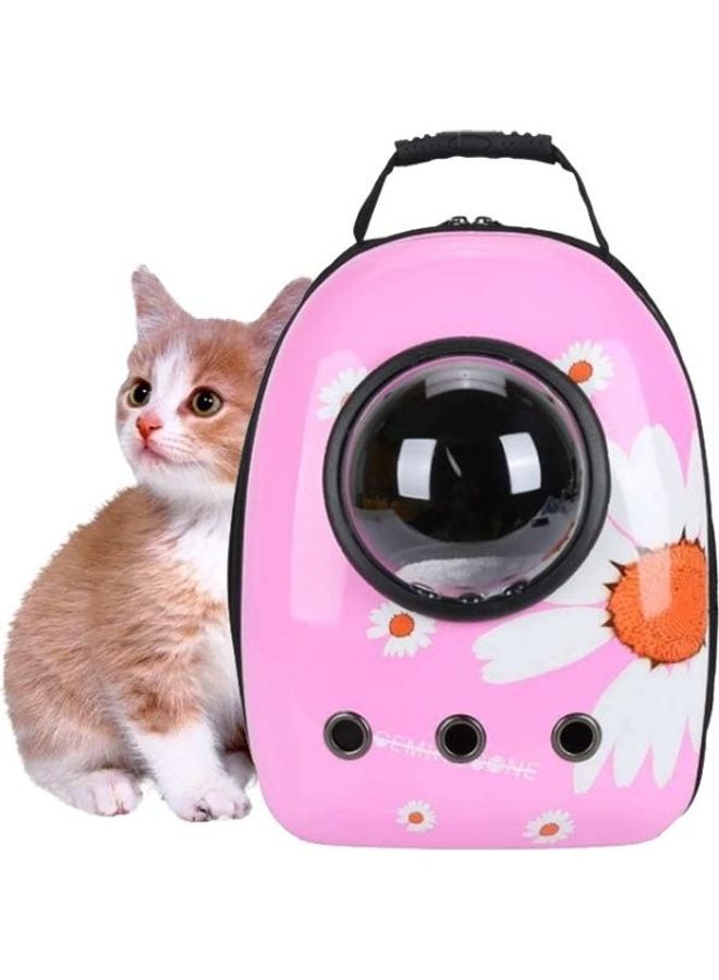 BGM 12-Hole Breathable Transparent Go Out Portable Space Capsule Pet Carrier Backpack Pink Chrysanthemum  - Image 1
