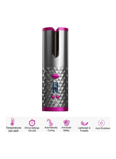 Wireless Automatic Portable Ceramic Barrel Hair Curling Wand With LCD Display Grey/Pink