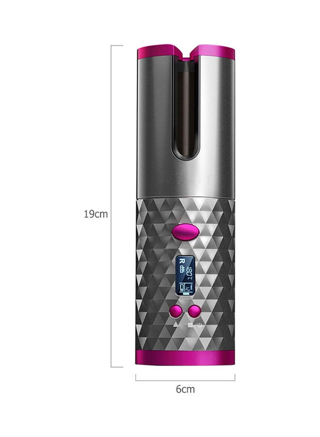 Wireless Automatic Portable Ceramic Barrel Hair Curling Wand With LCD Display Grey/Pink