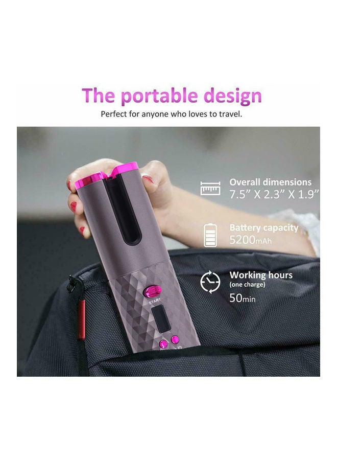 Wireless Automatic Portable Ceramic Barrel Hair Curling Wand With LCD Display Grey/Pink